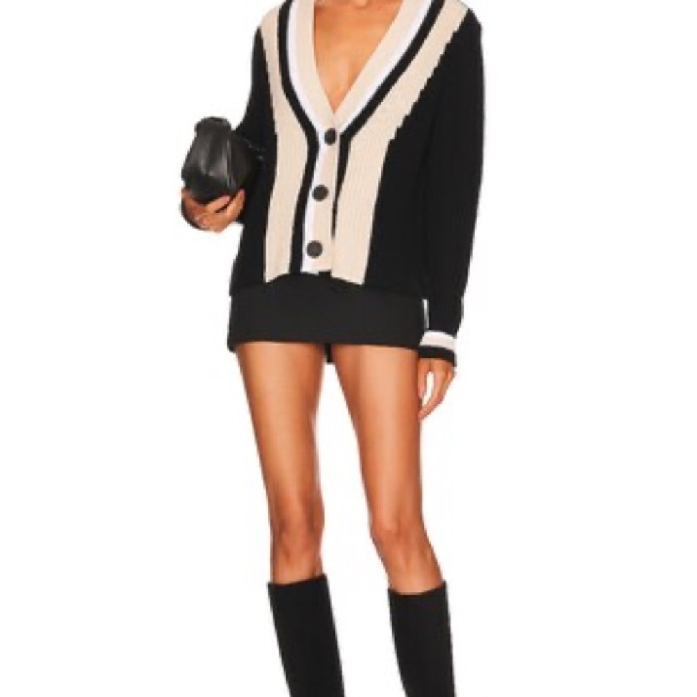 Women's Black and Cream Cardigan Sweater - Picture 3 of 8